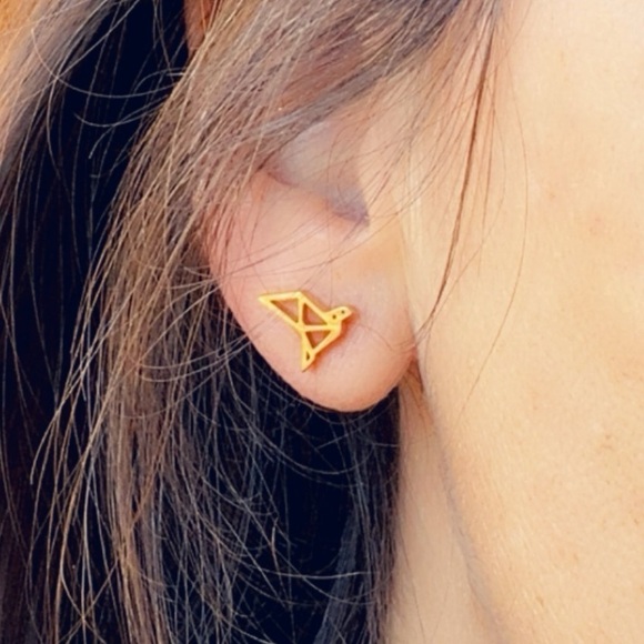 Surgical Steel Origami Bird Stud Earrings - Picture 11 of 16